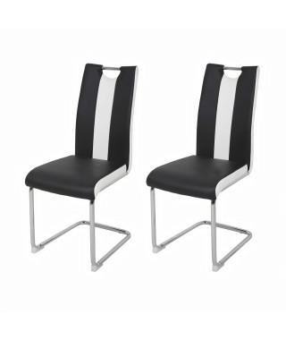 Lot de 2 chaises - Simili blanc et noir - L 55 x P 45 x H 99 cm - LEON