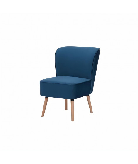 Fauteuil - Tissu Bleu avec piétement en bois naturel - L 58 x P 64 x 80 cm - JANE