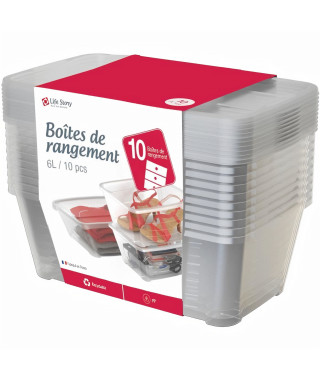 LIFE STORY Lot de 10 Boîtes transparentes - 6 L