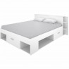 Lit adulte 140x190 cm - 3 tiroirs + Tete de lit avec rangement - Blanc - SAX