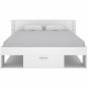 Lit adulte 140x190 cm - 3 tiroirs + Tete de lit avec rangement - Blanc - SAX