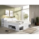 Lit adulte 140x190 cm - 3 tiroirs + Tete de lit avec rangement - Blanc - SAX