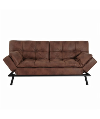 ZORA Banquette convertible clic-clac 3 places - Simili Marron et pieds en métal  - L 188 x P 88 x H 88 cm