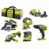 RYOBI R18CK3B-252SS Pack 5 outils ONE+ 18V (Perceuse, meuleuse, scie sauteuse, scie circulaire, ponceuse)