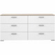 Commode 6 tiroirs - Décor chene et blanc mat - L 159,9 x P 41,3 x H 75,8 cm - BASJANA