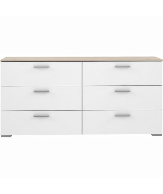 Commode 6 tiroirs - Décor chene et blanc mat - L 159,9 x P 41,3 x H 75,8 cm - BASJANA