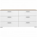 Commode 6 tiroirs - Décor chene et blanc mat - L 159,9 x P 41,3 x H 75,8 cm - BASJANA