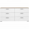 Commode 6 tiroirs - Décor chene et blanc mat - L 159,9 x P 41,3 x H 75,8 cm - BASJANA