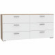 Commode 6 tiroirs - Décor chene et blanc mat - L 159,9 x P 41,3 x H 75,8 cm - BASJANA