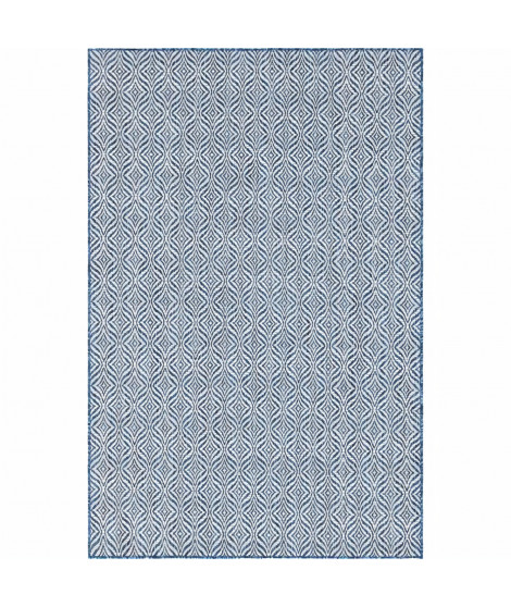 NAZAR Tapis d'extérieur et d'intérieur résistant aux UV, tissé plat - bleu et blanc - 120 x 160 cm