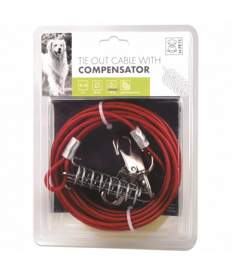 M-PETS Câble d'attache Compensator - 8m - Rouge - Pour chien