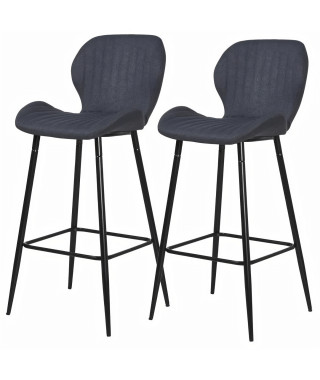 Lot de 2 tabourets de bar - Tissu gris anthracite - Pieds métal - L 51 x P 41 x H 75 cm