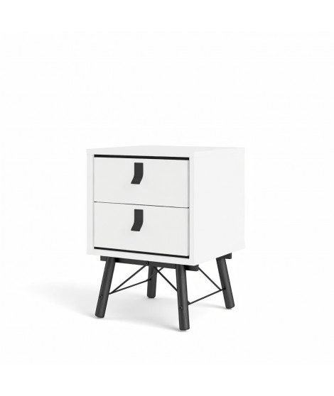 TVILUM Chevet 2 tiroirs - Blanc et noir mat - L 43,3 x P 40,1 x H 59,6 cm - RY