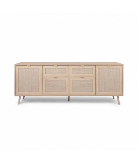 Buffet 4 portes 2 tiroirs  - Décor chene sonoma - L 180 x P 40 x H 71 cm - BALI