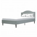 Lit adulte classique - Tissu gris clair - Tete de lit cloutée et pieds bois - sommier inclus - l 140 x L 190 cm NAILHEADS