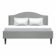 Lit adulte classique - Tissu gris clair - Tete de lit cloutée et pieds bois - sommier inclus - l 140 x L 190 cm NAILHEADS
