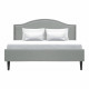 Lit adulte classique - Tissu gris clair - Tete de lit cloutée et pieds bois - sommier inclus - l 140 x L 190 cm NAILHEADS