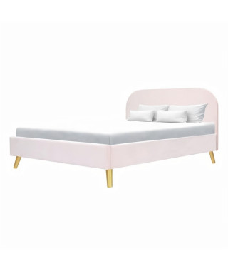 Lit adulte scandinave - Velours Rose - Sommier inclus - 140 x 190 cm - SVEA