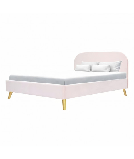 Lit adulte scandinave - Velours Rose - Sommier inclus - 140 x 190 cm - SVEA