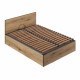 Lit Coffre 140x190 en bois + Tete de lit - Chene Rustique - Sommier a lattes inclus - L 140 x P 193 x H 80 cm