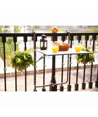 Table de balcon en Acier - Rabattable & Hauteur ajustable - 60 x 78 x 86-101 cm - Gris