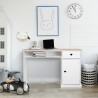 Bureau enfant avec 1 porte et 1 tiroir - Décor Chene et laqué blanc - MDF et Pin Massif - L120 x P 55 x H76,5 cm - HARO