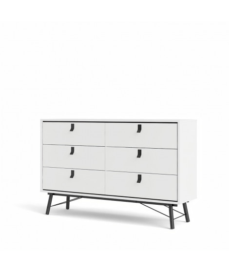 TVILUM Commode 6 tiroirs - Blanc et noir mat - L 150 x P 40,1 x H 94 cm - RY