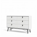 TVILUM Commode 6 tiroirs - Blanc et noir mat - L 150 x P 40,1 x H 94 cm - RY