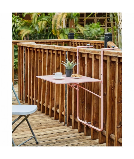 Table de balcon rabattable en Acier - 60 x 78 x 86-101 cm - Rose