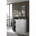 Buffet  2 Portes - Blanc Lacqué Brillant et Imitation Oxyde - L 108 x P 42 x H 93 cm - MAESTRO