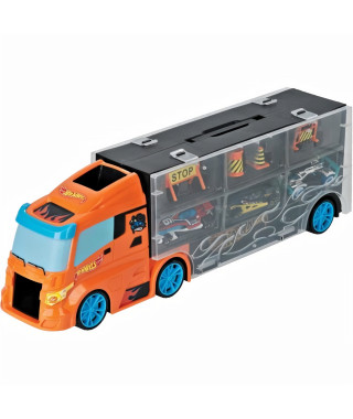 TOYS AND FUN Camion HOT WHEELS 40 cm et 3 voitures + accessoires de signalisation Pour Enfant