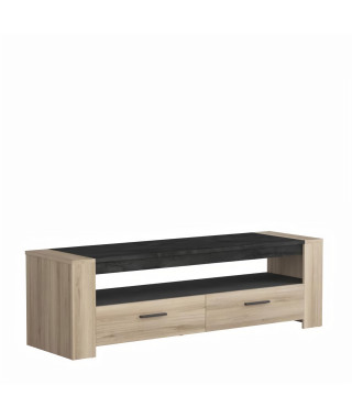 DEMEYERE Meuble TV 2 tiroirs/1 niche. Décor chene kronberg - L 152,3 x P 44,9 x H 46,4 cm - SHEFFIELD