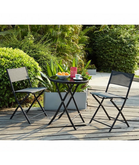 BEAU RIVAGE Ensemble de jardin 2 places en acier et textilene - gris