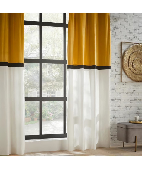 Rideau Bicolore Hôtel Polyester, coton et viscose - 140x260 cm - Jaune ocre