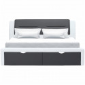 Lit  adulte contemporain avec tiroirs de rangement - Simili Gris foncé/blanc - Sommier inclus - 160 x 200 cm - SCARLETTE