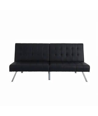 DANA Banquette convertible clic-clac 3 places - Simili noir et pieds métal - L 180 x P 87 x H 85 cm