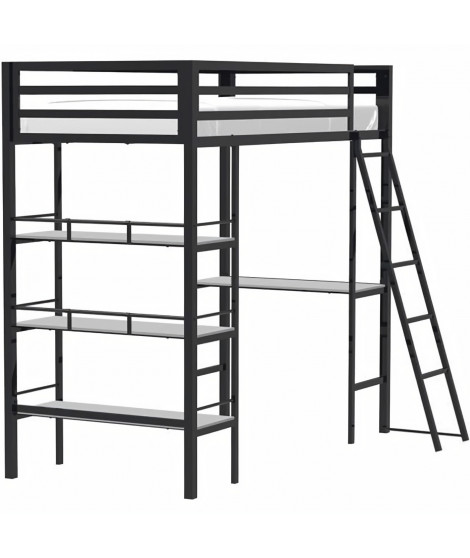 Lit mezzanine avec rangements et bureau intégré - Noir - Sommier inclus - 90 x 190 cm - MANDY