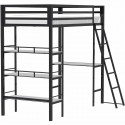 Lit mezzanine avec rangements et bureau intégré - Noir - Sommier inclus - 90 x 190 cm - MANDY