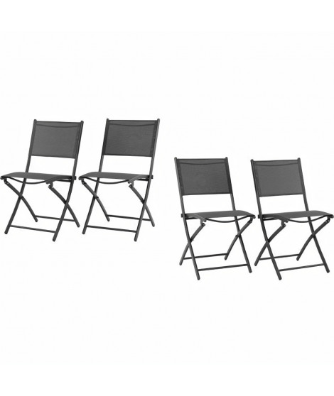 Lot de 4 chaises de jardin pliantes en aluminium assise textilene - 46 x 56 x 85 cm - Gris