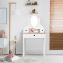 Coiffeuse enfant 3 tiroirs et miroir - Décor Chene et laqué blanc - MDF et Pin Massif - L74 x P40 x H135 cm - HARO