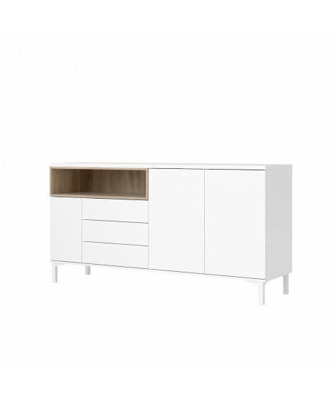 VIBORG Enfilade 3 portes 3 tiroirs - Blanc mat et décor chene - L 175,7 x P 48,3 x H 89,8 cm