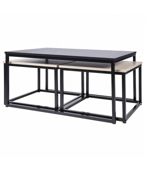 MINSK Set de 3 Tables gigognes - Imitation bois - L 90 x P 60 x H 43 cm