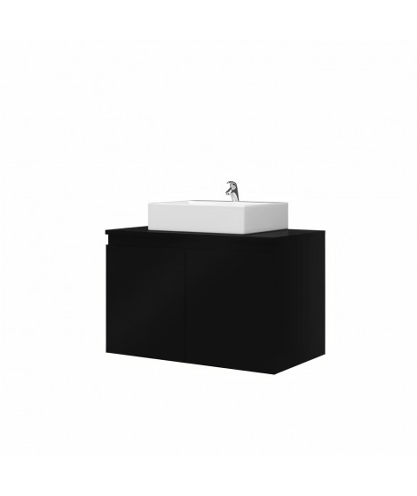 Meuble vasque de Salle de bain 2 portes - Noir Laqué - L 80 x P 46 x H 50 cm - CINA