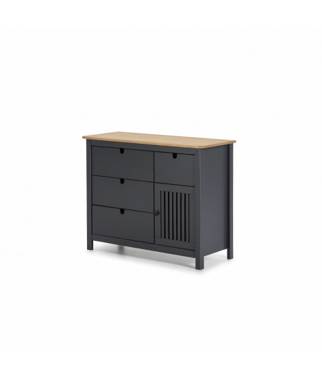 Commode 1 porte 4 tiroirs - Anthracite - L 100 x P 40 x H 80 cm - VALENTINA