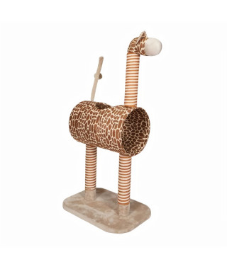 AIME Arbre a Chat en Jute, Forme Tunnel Girafe Fun, Fourrure, Jouet Pompon, Dim. 50x35x103 cm