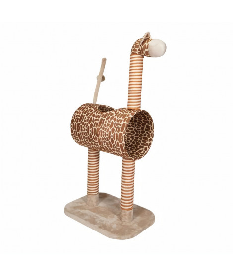 AIME Arbre a Chat en Jute, Forme Tunnel Girafe Fun, Fourrure, Jouet Pompon, Dim. 50x35x103 cm