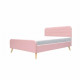 Lit adulte 160 x 200 cm - Tissu aspect lin rose + boutons blancs -Sommier inclus - ASHBY