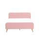 Lit adulte 160 x 200 cm - Tissu aspect lin rose + boutons blancs -Sommier inclus - ASHBY