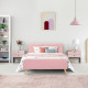 Lit adulte 160 x 200 cm - Tissu aspect lin rose + boutons blancs -Sommier inclus - ASHBY