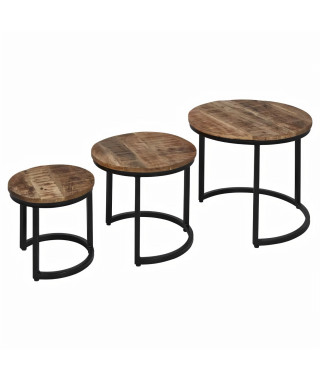 ALYA Set de 3 tables basses Gigogne ronde - Pieds métal noir - 33/43/54 cm